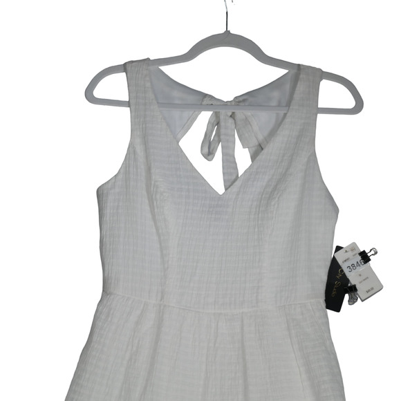 NEW Macy's City Studio Mini Dress Women Medium Ivory Gauzy Lined Tie Cut Out - Picture 2 of 10